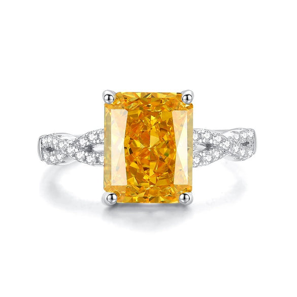 S925 Silver Ice Flower Cut Yellow Diamond Ring Light Luxury Drop Shape Design