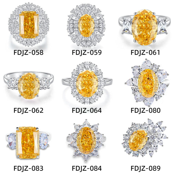 S925 Silver Ice Flower Cut Yellow Diamond Ring Light Luxury Drop Shape Design
