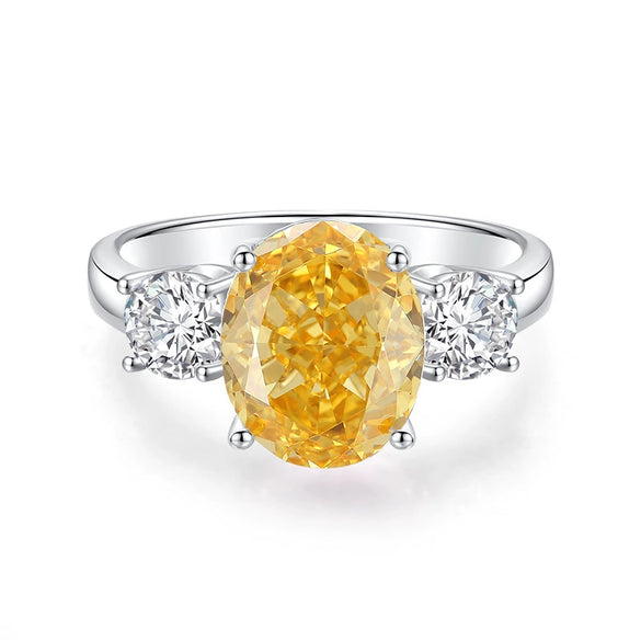 S925 Silver Ice Flower Cut Yellow Diamond Ring Light Luxury Drop Shape Design