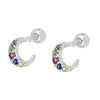 S925 Silver Microinlaid Colorful Zircon Cshaped Crescent Earrings