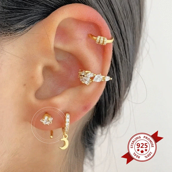 S925 Silver Needle Copper Inlaid Colored Zircon Geometric Electroplated Earrings