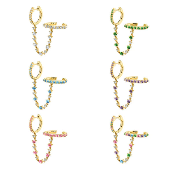 S925 Silver Needle Double Hoop Ear Clips With Diamond For Women Copper Geometric Gold Inlaid Earrings