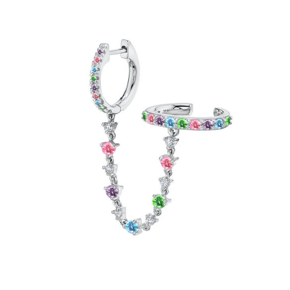 S925 Silver Needle Double Hoop Ear Clips With Diamond For Women Copper Geometric Gold Inlaid Earrings