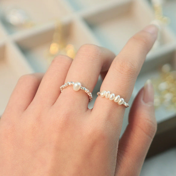 S925 Silver Pearl Ring Purely Handmade Unisex Fashionable Highend Niche Jewelry