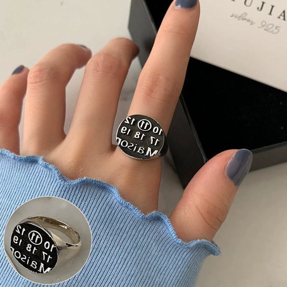 S925 Silver Plated Wide Brimmed Retro Fashion Heavy Industry Geometric Wave Open Finger Ring For Women Copper Material With Electroplating