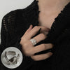 S925 Silver Plated Wide Brimmed Retro Fashion Heavy Industry Geometric Wave Open Finger Ring For Women Copper Material With Electroplating