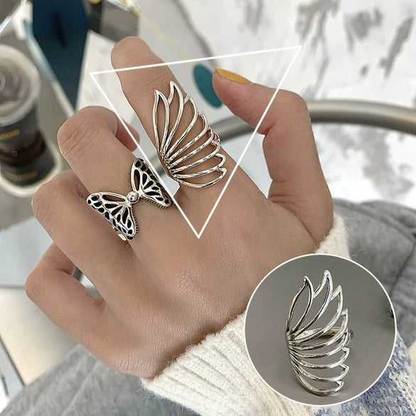S925 Silver Plated Wide Brimmed Retro Fashion Heavy Industry Geometric Wave Open Finger Ring For Women Copper Material With Electroplating
