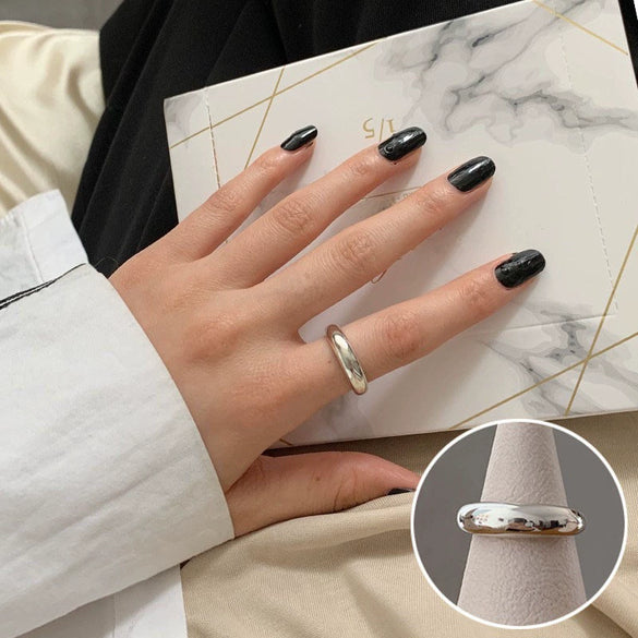 S925 Silver Plated Wide Brimmed Retro Fashion Heavy Industry Geometric Wave Open Finger Ring For Women Copper Material With Electroplating