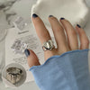 S925 Silver Plated Wide Brimmed Retro Fashion Heavy Industry Geometric Wave Open Finger Ring For Women Copper Material With Electroplating