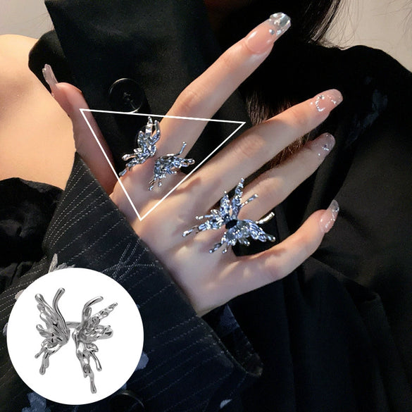 S925 Silver Plated Wide Brimmed Retro Fashion Heavy Industry Geometric Wave Open Finger Ring For Women Copper Material With Electroplating