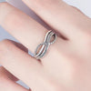 S925 Silver Plated Wide Brimmed Retro Fashion Heavy Industry Geometric Wave Open Finger Ring For Women Copper Material With Electroplating