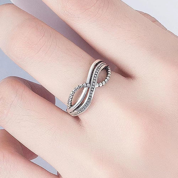 S925 Silver Plated Wide Brimmed Retro Fashion Heavy Industry Geometric Wave Open Finger Ring For Women Copper Material With Electroplating