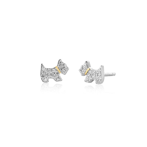 S925 Silver Puppy Earrings With Zircon Inlay And Platinum Electroplating