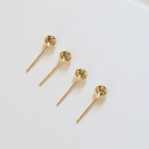 S925 Silver Real Gold Plated Round Bead Perforable Earrings Diy Accessories