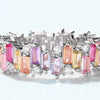S925 Silver Rectangular Colored Zirconium Ring With Asymmetrical Square Zirconium Inlay Geometric Style For Women