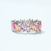 S925 Silver Rectangular Colored Zirconium Ring With Asymmetrical Square Zirconium Inlay Geometric Style For Women