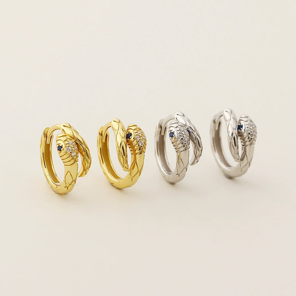 S925 Silver Snake Zircon Electroplated Unisex Earrings