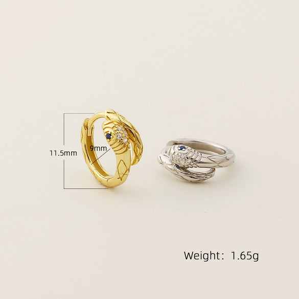 S925 Silver Snake Zircon Electroplated Unisex Earrings
