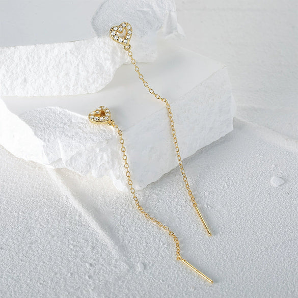 S925 Silver Women's Ear Wire Zircon Long Tassel Earrings Geometric Pattern