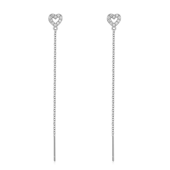 S925 Silver Women's Ear Wire Zircon Long Tassel Earrings Geometric Pattern