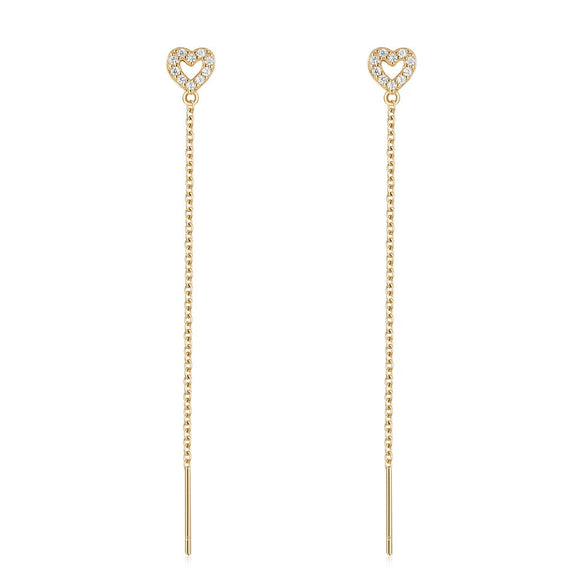 S925 Silver Women's Ear Wire Zircon Long Tassel Earrings Geometric Pattern