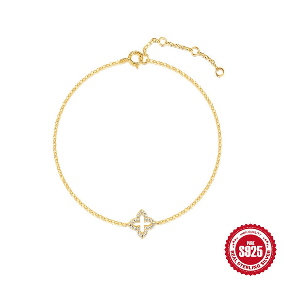 S925 Silver Women's Four Leaf Clover Geometric Style Electroplated Bracelet