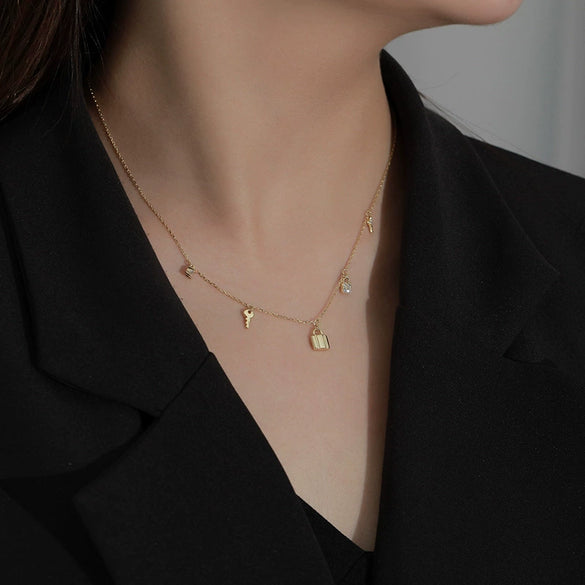 S925 Sterling Silver  Light Luxury Round Necklace Women's All  Match Personalized Gold Short Simple Stacked Clavicle Chain
