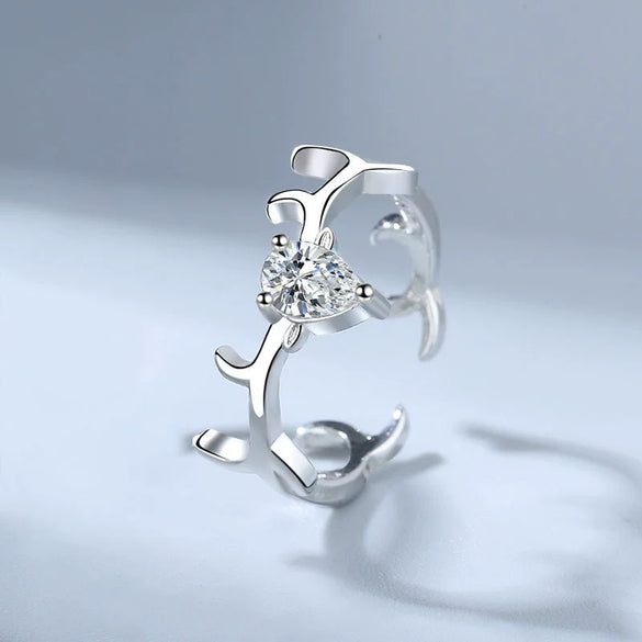S925 Sterling Silver Adjustable Couple Rings Simple Geometric Antler Design Electroplated Matching Ring Set For Men And Women