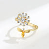 S925 Sterling Silver Adjustable Daisy Flower Bee Ring For Women Elegant Rotatable Floral Design With Electroplated Finish