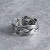 S925 Sterling Silver Adjustable Open Ring With Winding Wave Pattern Geometric Retro Design Unisex Fashion Jewelry
