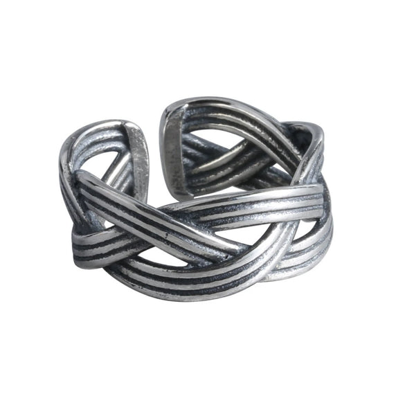 S925 Sterling Silver Adjustable Open Ring With Winding Wave Pattern Geometric Retro Design Unisex Fashion Jewelry