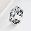 S925 Sterling Silver Adjustable Open Ring With Winding Wave Pattern Geometric Retro Design Unisex Fashion Jewelry
