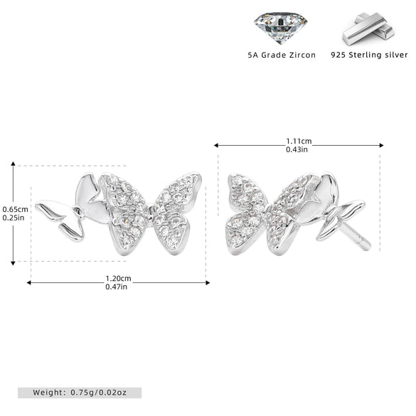 S925 Sterling Silver Animal Butterfly Electroplated Microencrusted Stone Tassel Earrings