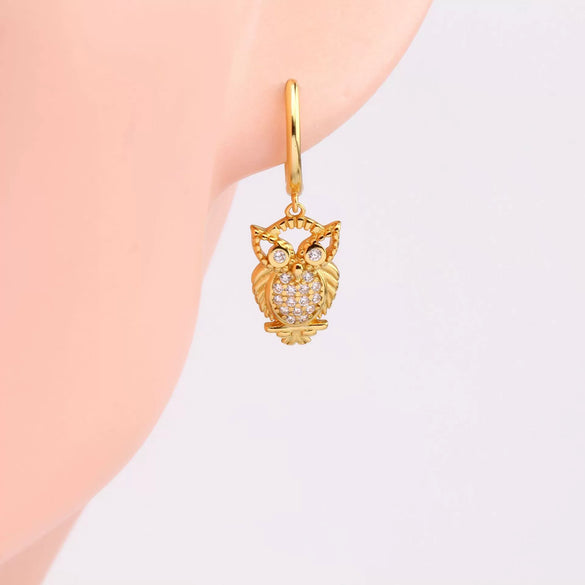 S925 Sterling Silver Animal Shape Owl Earrings French Retro Creative Design