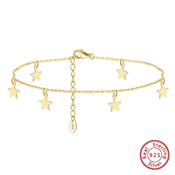 S925 Sterling Silver Anklet Geometric Style Fivepointed Stars