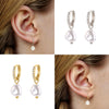 S925 Sterling Silver Baroque Pearl Earrings With Diamond Ear Buckle Electroplated Geometric Style