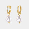 S925 Sterling Silver Baroque Pearl Earrings With Diamond Ear Buckle Electroplated Geometric Style