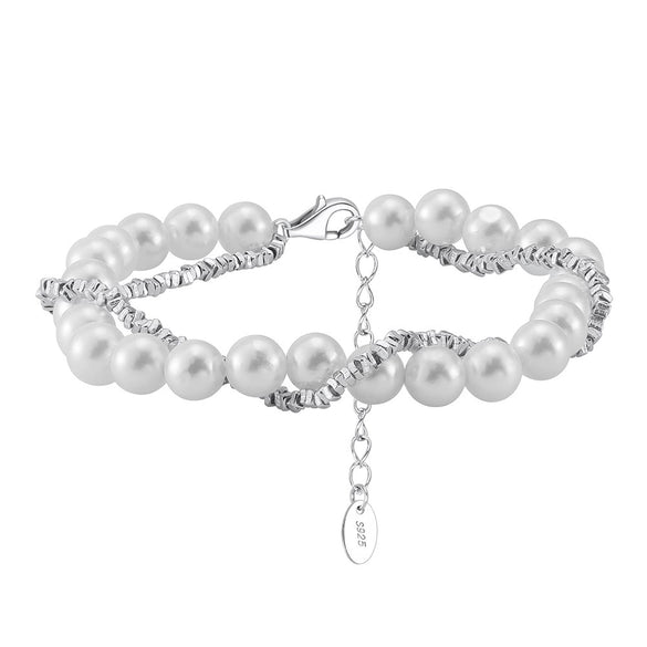 S925 Sterling Silver Bead Bracelet With Pearls And Geometric Design Electroplating