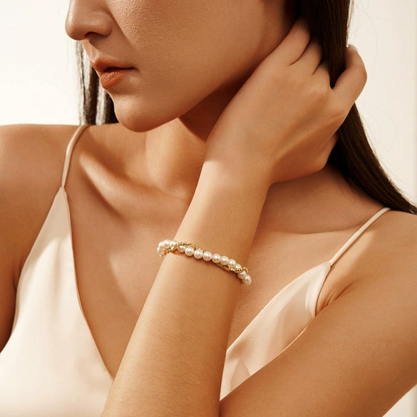 S925 Sterling Silver Bead Bracelet With Pearls And Geometric Design Electroplating