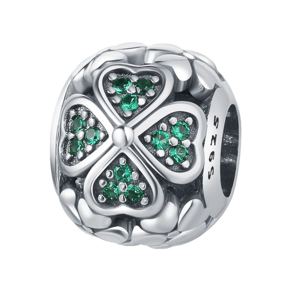 S925 Sterling Silver Beaded Leaf Clover Rose Pendant Diy Bracelet Jewelry Accessories With Epoxy Process