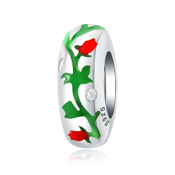 S925 Sterling Silver Beaded Leaf Clover Rose Pendant Diy Bracelet Jewelry Accessories With Epoxy Process