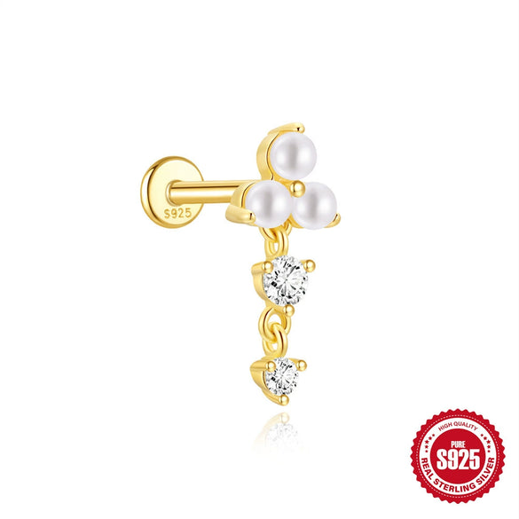 S925 Sterling Silver Blue Pine Single Layer Stacked Smiley Geometric Design Electroplated Piercing Earrings Ear Cuffs For Women