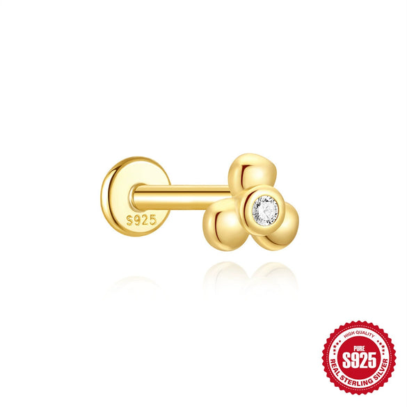 S925 Sterling Silver Blue Pine Single Layer Stacked Smiley Geometric Design Electroplated Piercing Earrings Ear Cuffs For Women