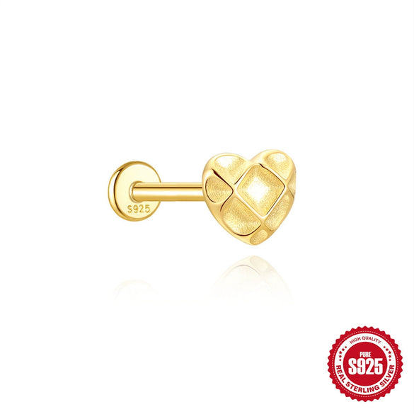 S925 Sterling Silver Blue Pine Single Layer Stacked Smiley Geometric Design Electroplated Piercing Earrings Ear Cuffs For Women