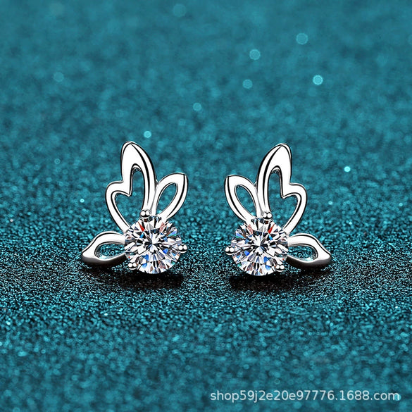 S925 Sterling Silver Bow Butterfly Women's Fourclaw Electroplated Earrings
