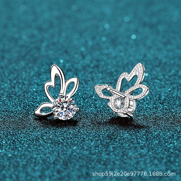 S925 Sterling Silver Bow Butterfly Women's Fourclaw Electroplated Earrings