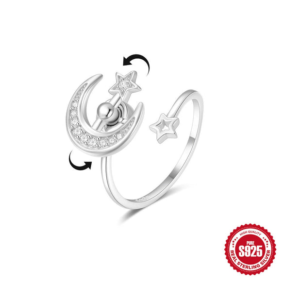 S925 Sterling Silver Bow Element Creative Rotary Decompression Opening Adjustable Ring With Geometric Pattern And Real Gold Plating