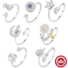 S925 Sterling Silver Bow Element Creative Rotary Decompression Opening Adjustable Ring With Geometric Pattern And Real Gold Plating