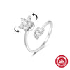 S925 Sterling Silver Bow Element Creative Rotary Decompression Opening Adjustable Ring With Geometric Pattern And Real Gold Plating