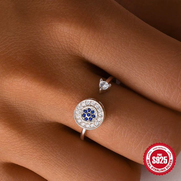 S925 Sterling Silver Bow Element Creative Rotary Decompression Opening Adjustable Ring With Geometric Pattern And Real Gold Plating